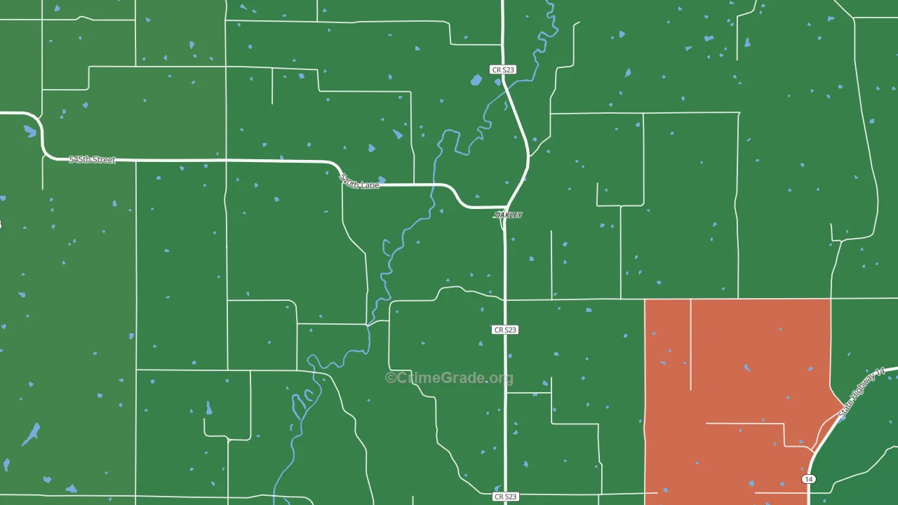 Oakley, IA Map of Vehicle Theft Rates