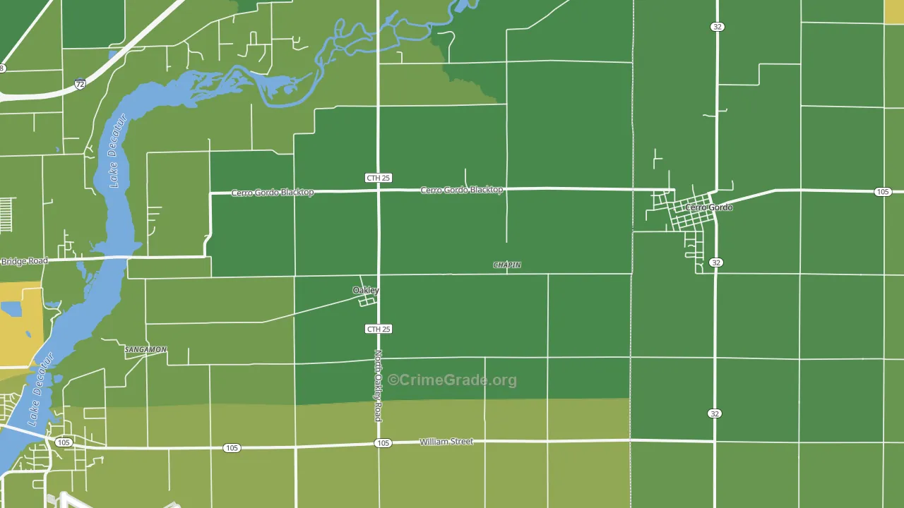 Oakley, IL Map of Vehicle Theft Rates