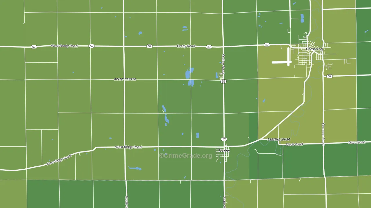 Oakley, MI Map of Vehicle Theft Rates