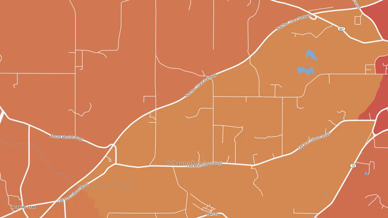 Oakley, MS Map of Vehicle Theft Rates