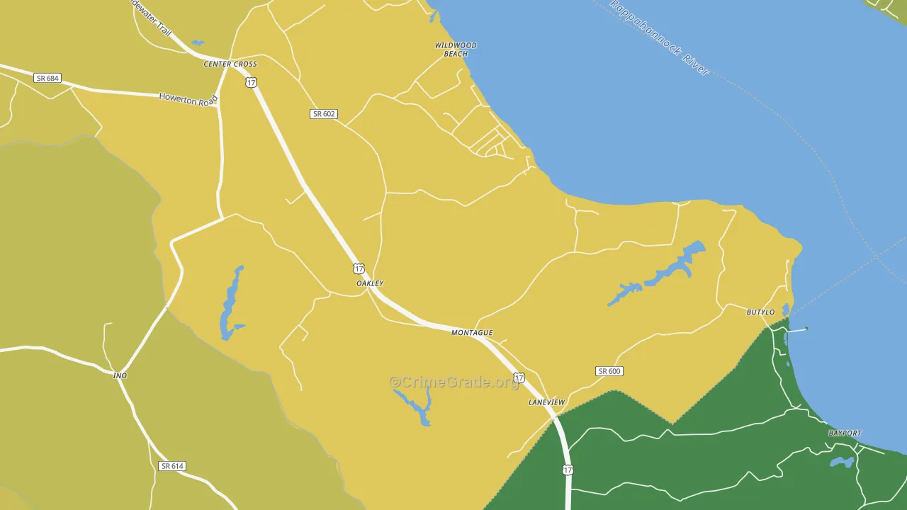 Oakley, VA Map of Vehicle Theft Rates