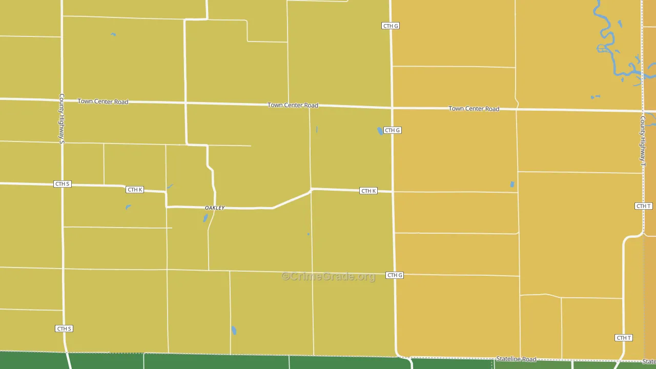 Oakley, WI Map of Vehicle Theft Rates