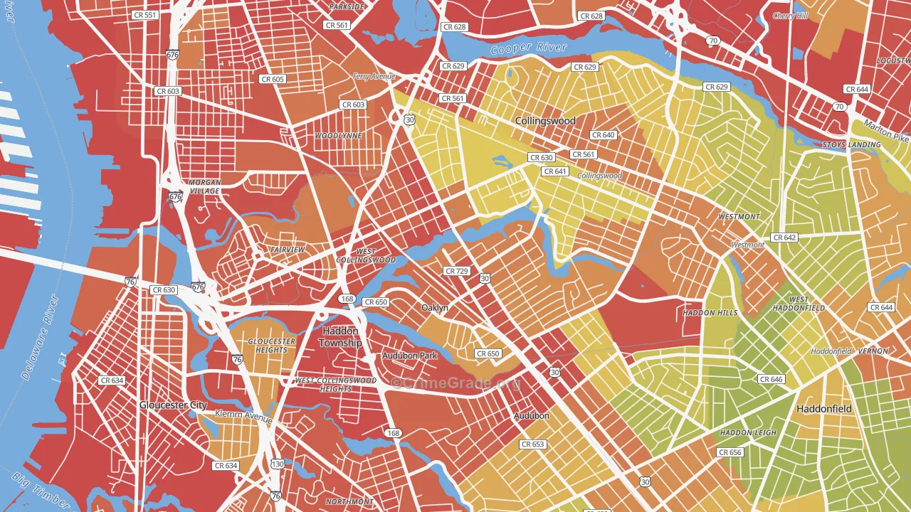 Oaklyn, NJ Map of Vehicle Theft Rates