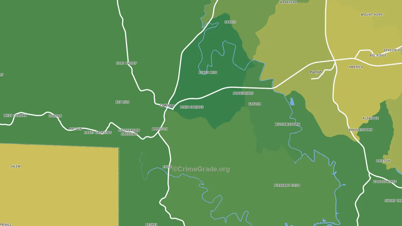Oakman, AL Map of Vehicle Theft Rates