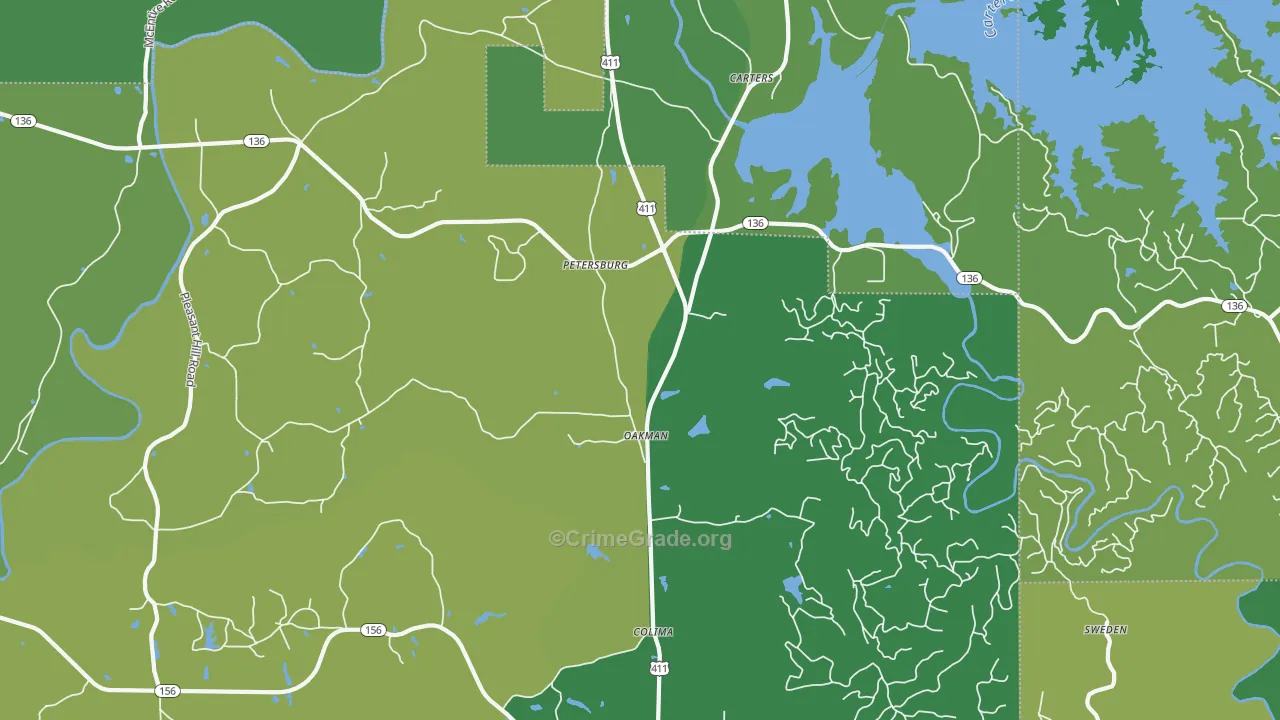 Oakman, GA Map of Vehicle Theft Rates