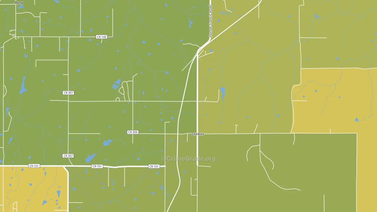 Oakman, OK Map of Vehicle Theft Rates