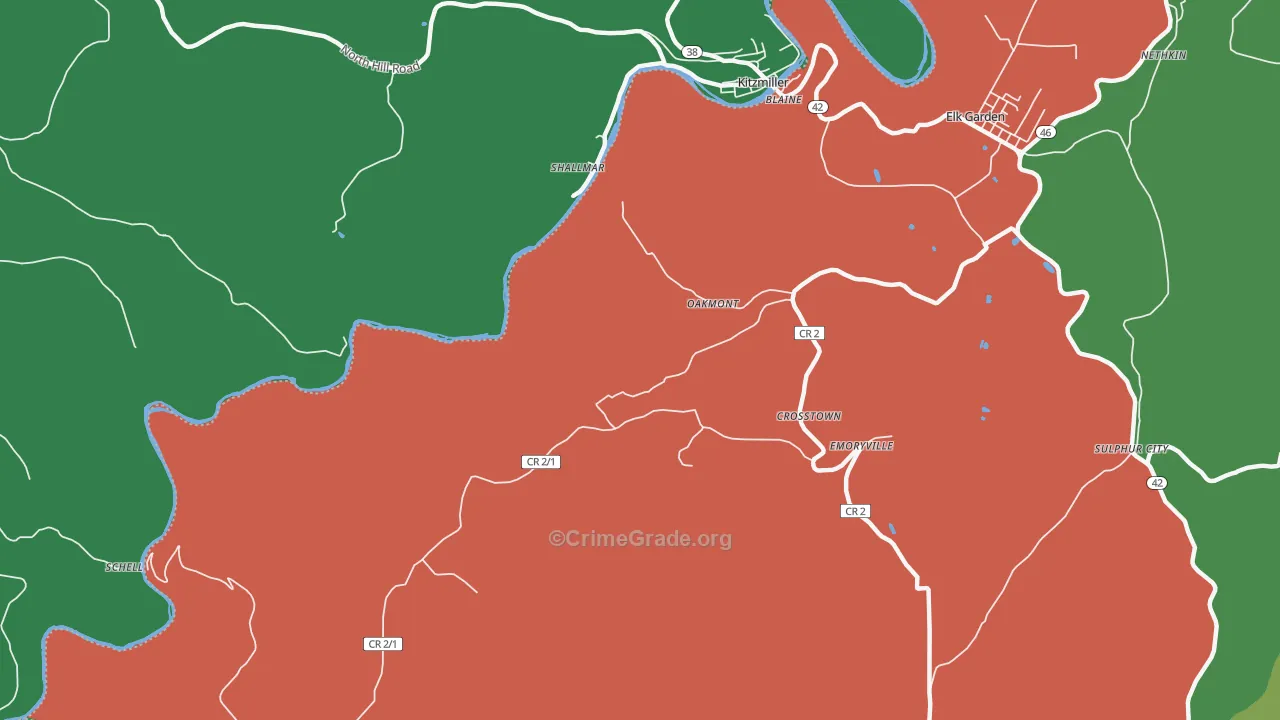 Oakmont, WV Map of Vehicle Theft Rates