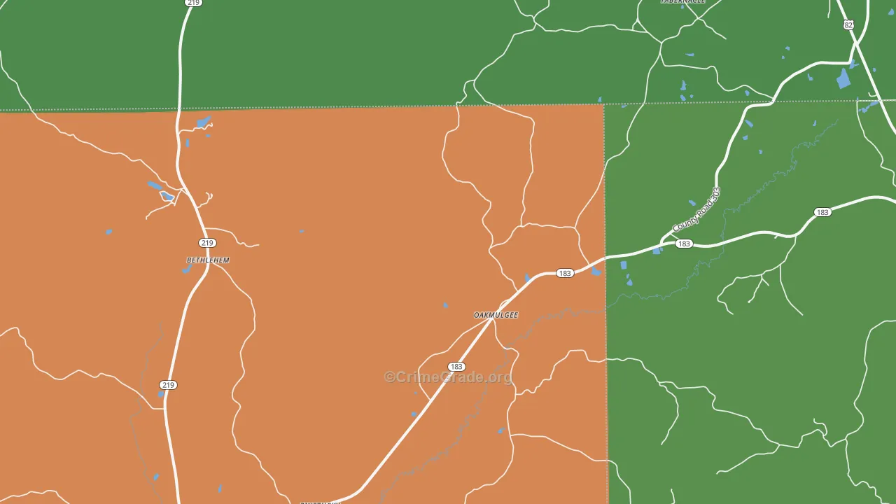 Oakmulgee, AL Map of Vehicle Theft Rates