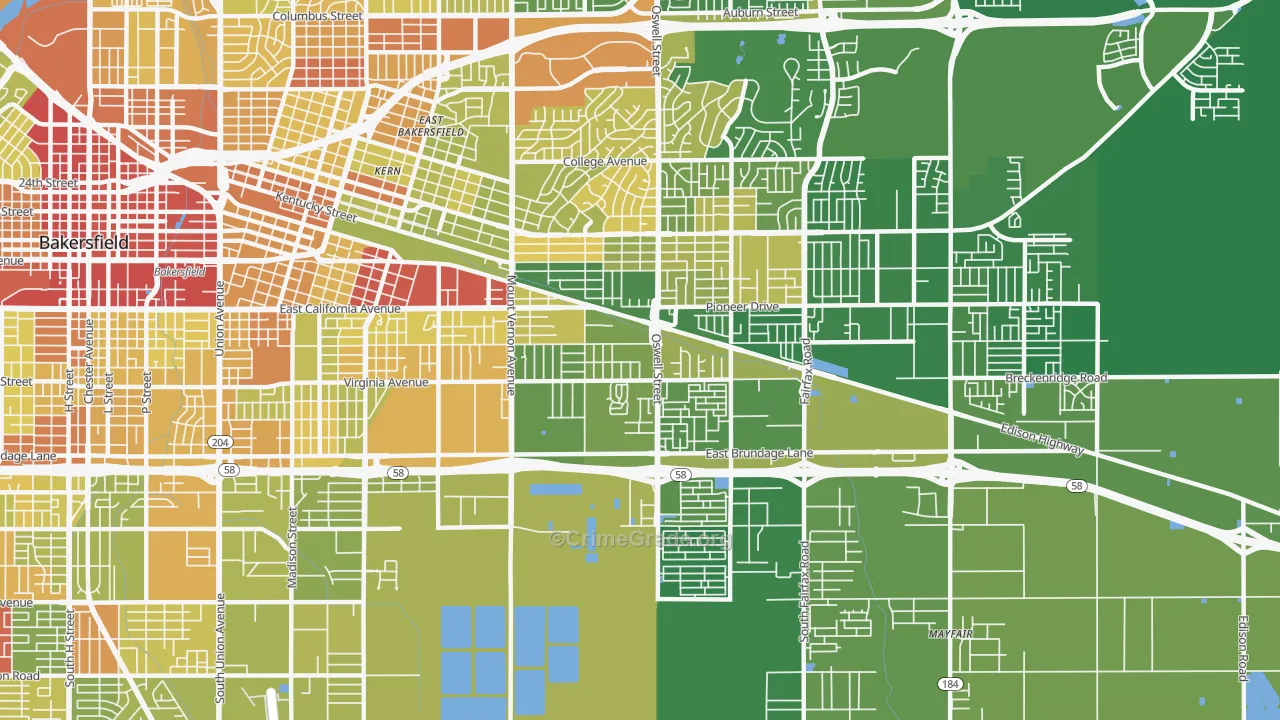 Oakridge, Bakersfield, CA Map of Vehicle Theft Rates
