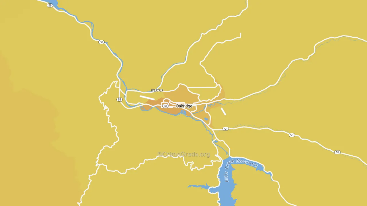 Oakridge, OR Map of Vehicle Theft Rates