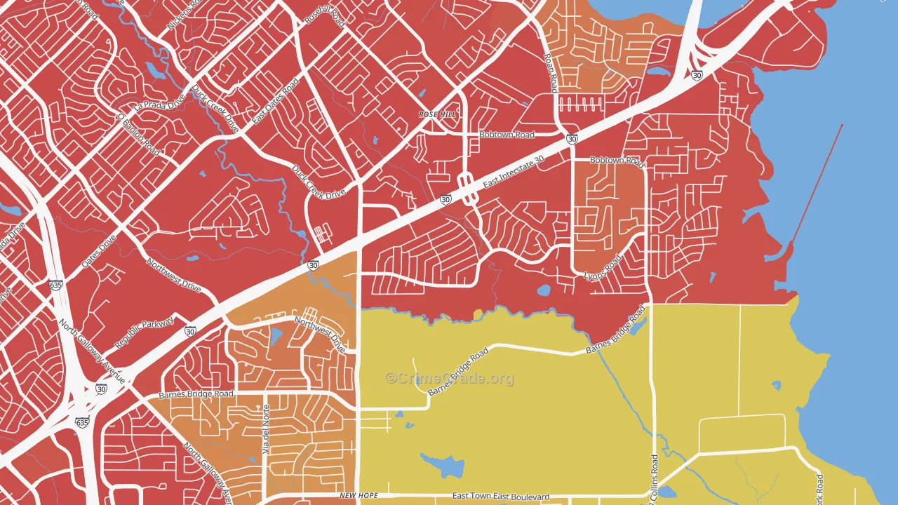 Oaks, Garland, TX Map of Vehicle Theft Rates