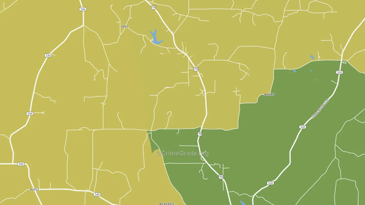 Oaks, LA Map of Vehicle Theft Rates