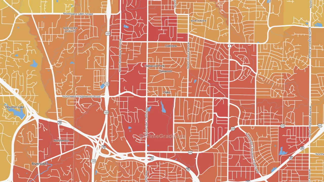 Oaks, MO Map of Vehicle Theft Rates