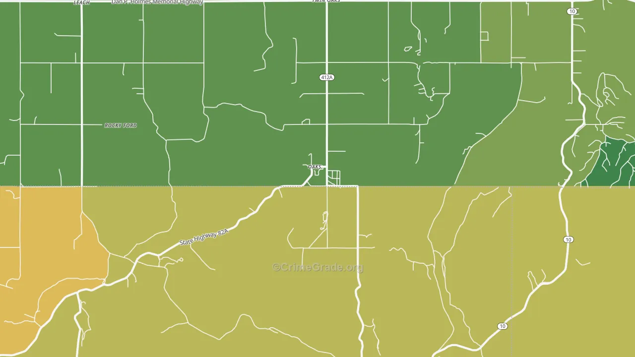Oaks, OK Map of Vehicle Theft Rates