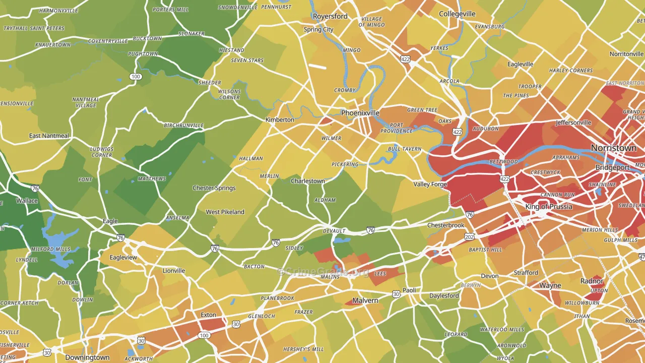 Oaks, PA Map of Vehicle Theft Rates