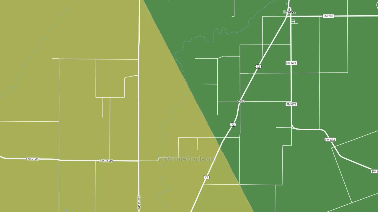 Oaks, TX Map of Vehicle Theft Rates