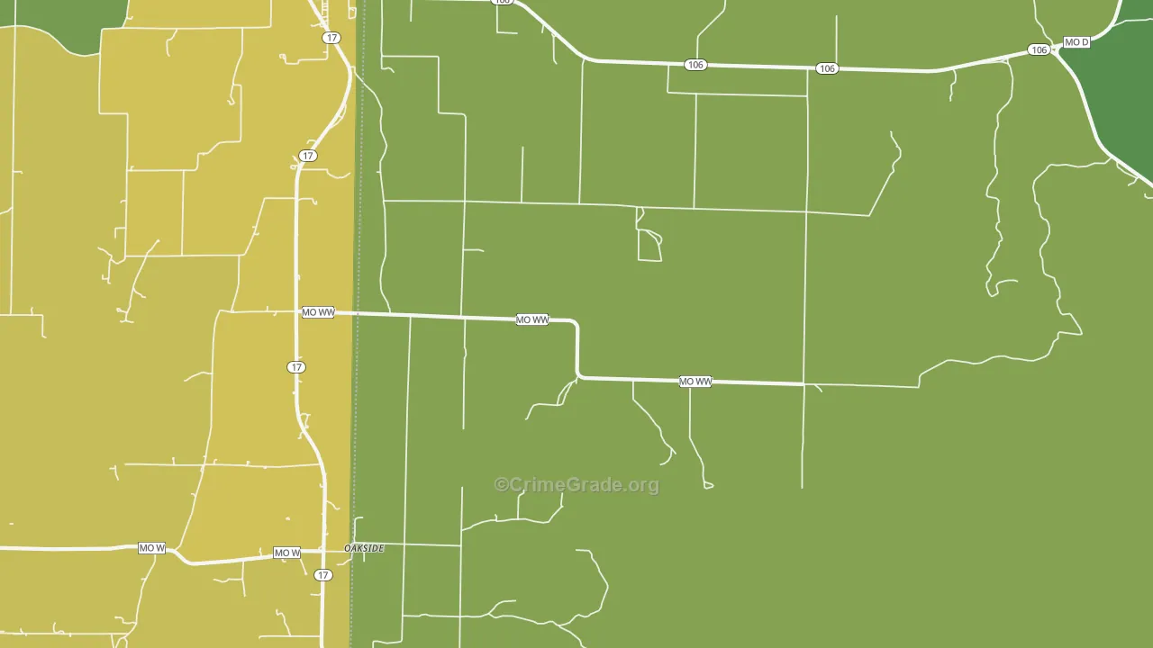 Oakside, MO Map of Vehicle Theft Rates