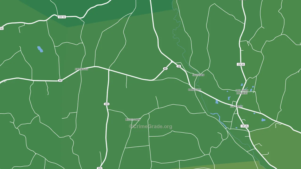 Oaksville, NY Map of Vehicle Theft Rates