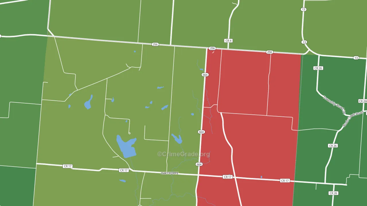 Oakthorpe, OH Map of Vehicle Theft Rates