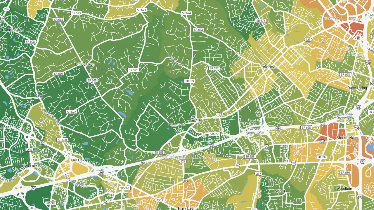 Oakton, VA Map of Vehicle Theft Rates