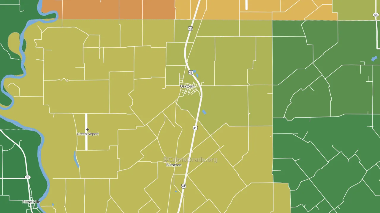 Oaktown, IN Map of Vehicle Theft Rates
