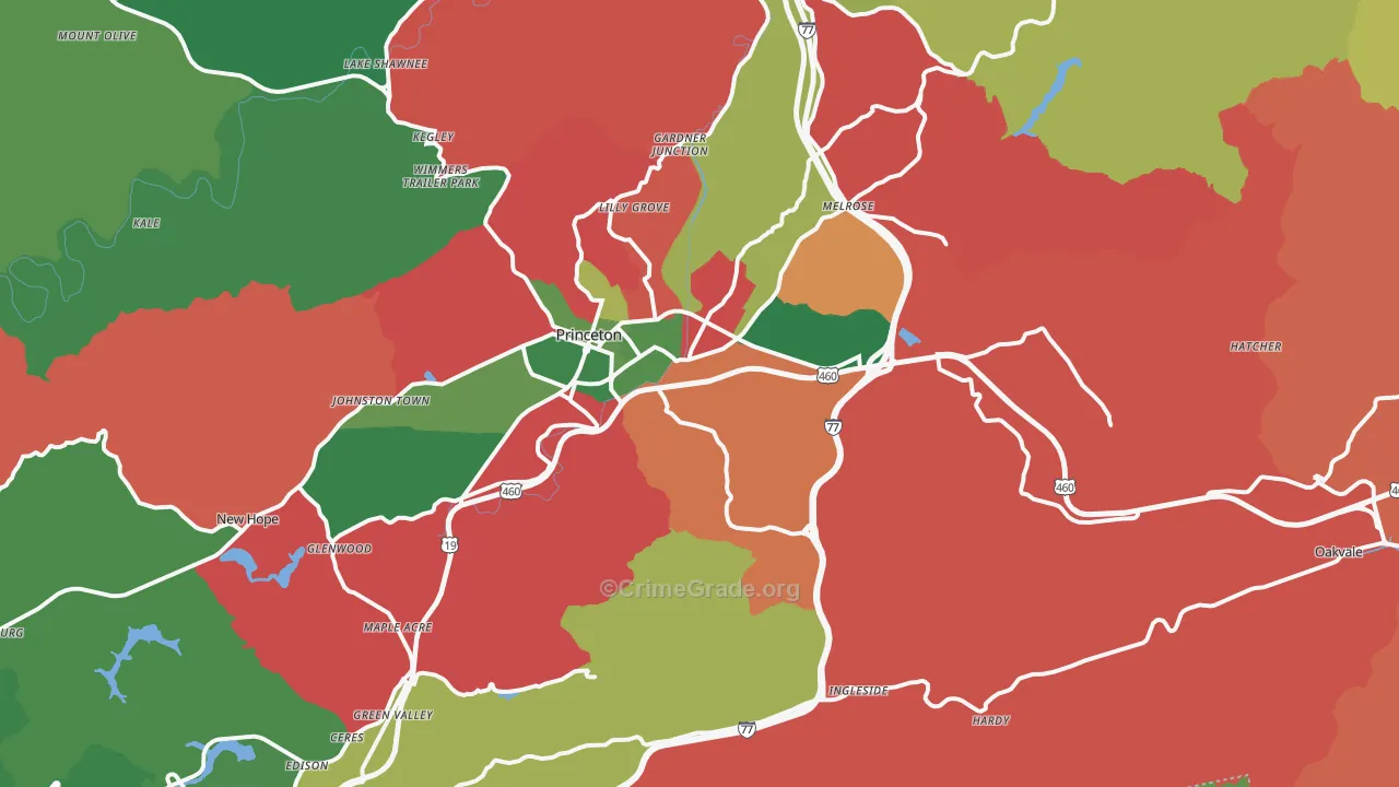 Oakvale, WV Map of Vehicle Theft Rates