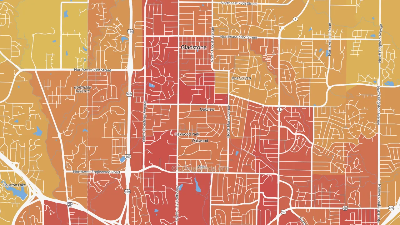 Oakview, MO Map of Vehicle Theft Rates