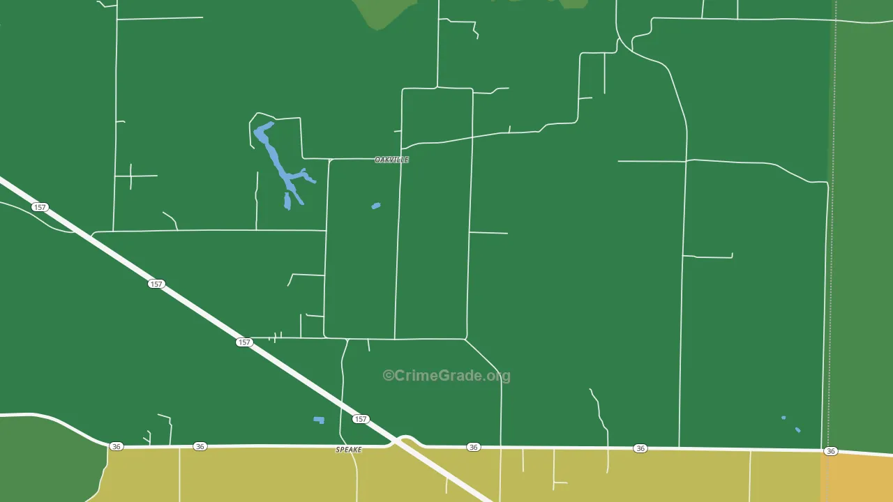 Oakville, AL Map of Vehicle Theft Rates