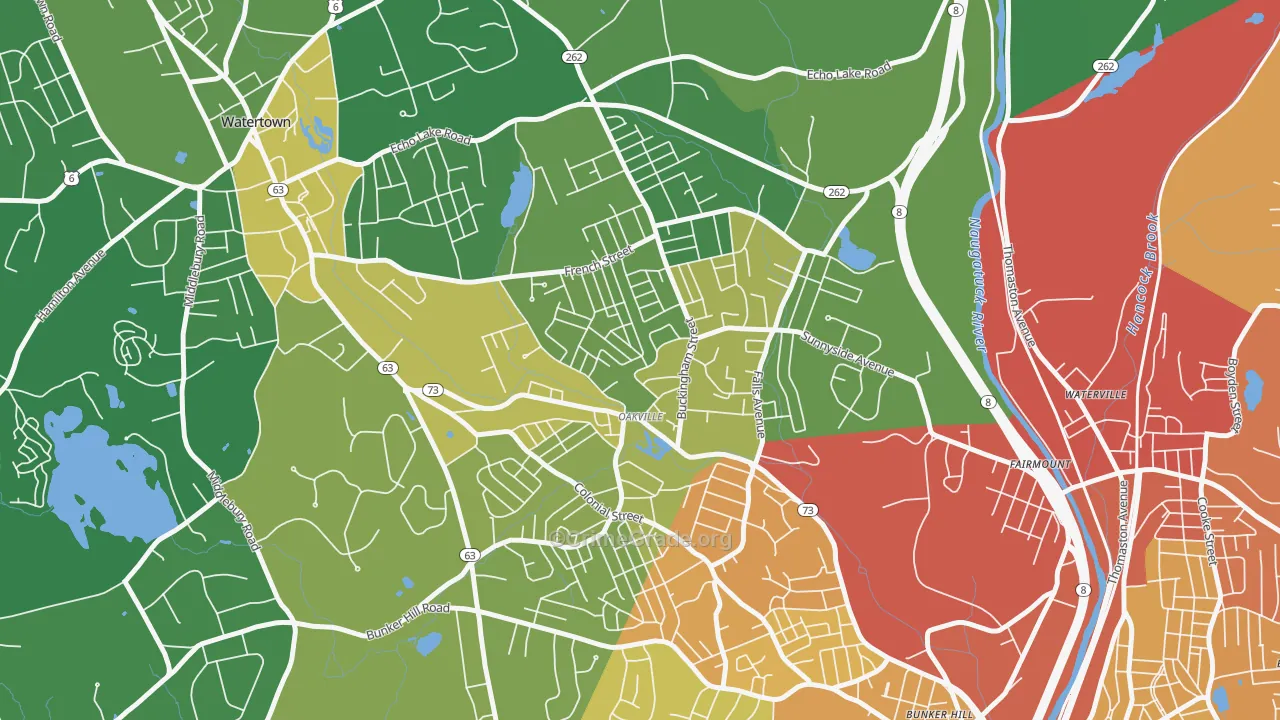 Oakville, CT Map of Vehicle Theft Rates