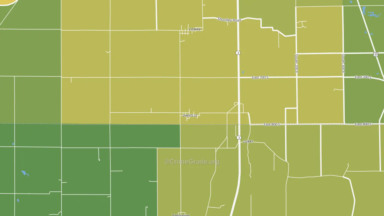 Oakville, IN Map of Vehicle Theft Rates