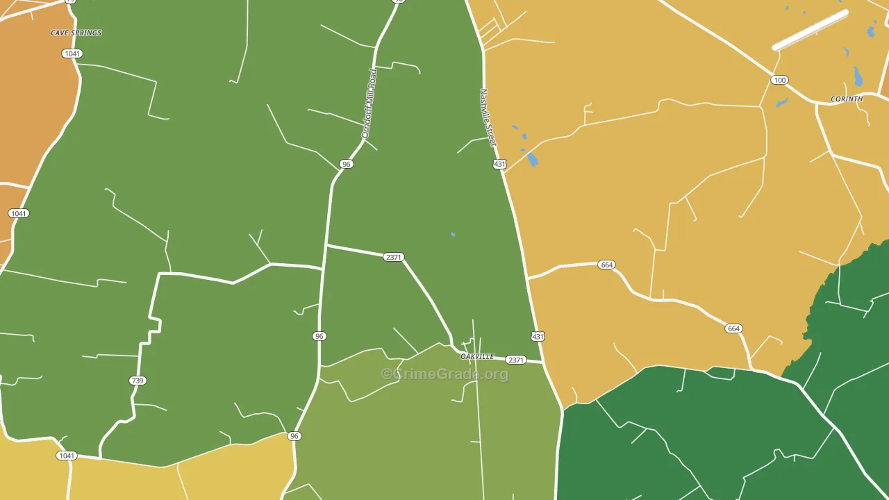 Oakville, KY Map of Vehicle Theft Rates