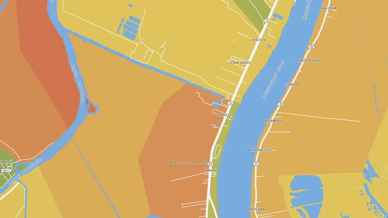 Oakville, LA Map of Vehicle Theft Rates