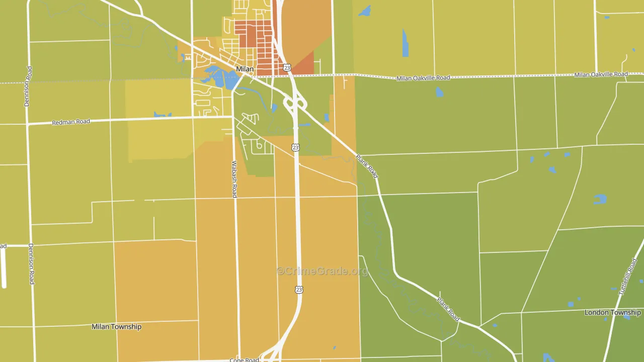 Oakville, MI Map of Vehicle Theft Rates
