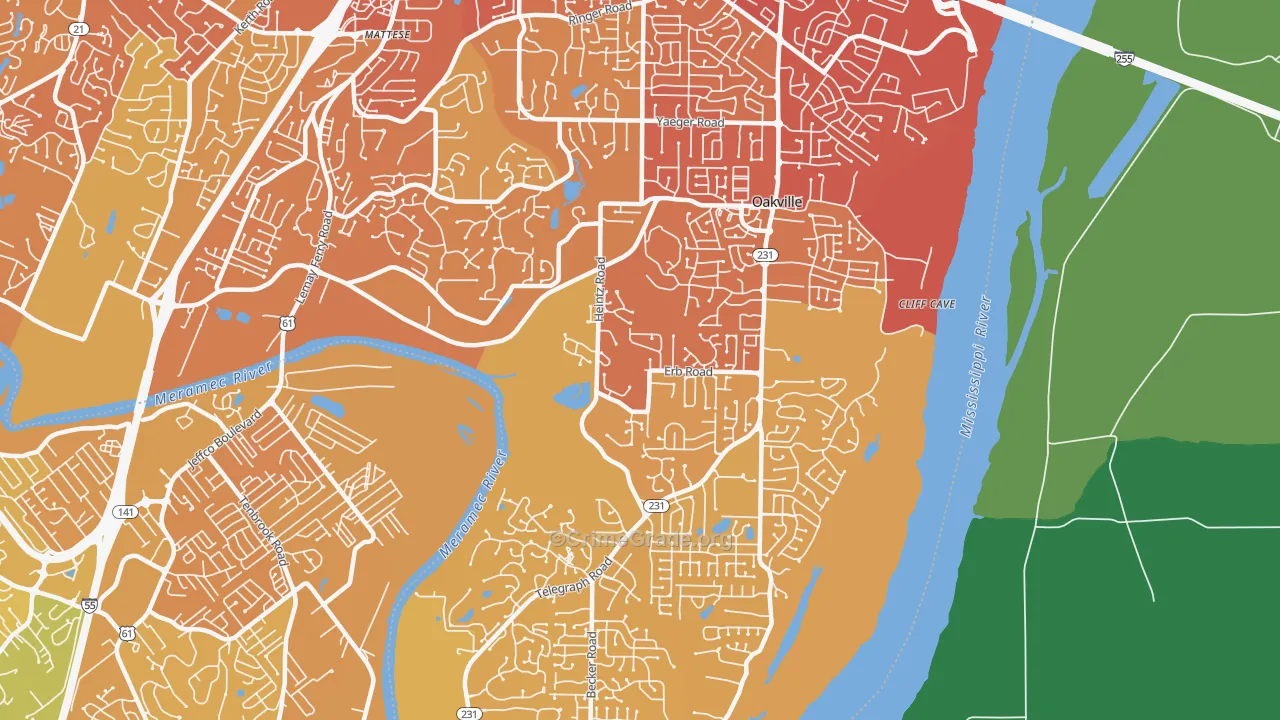 Oakville, MO Map of Vehicle Theft Rates