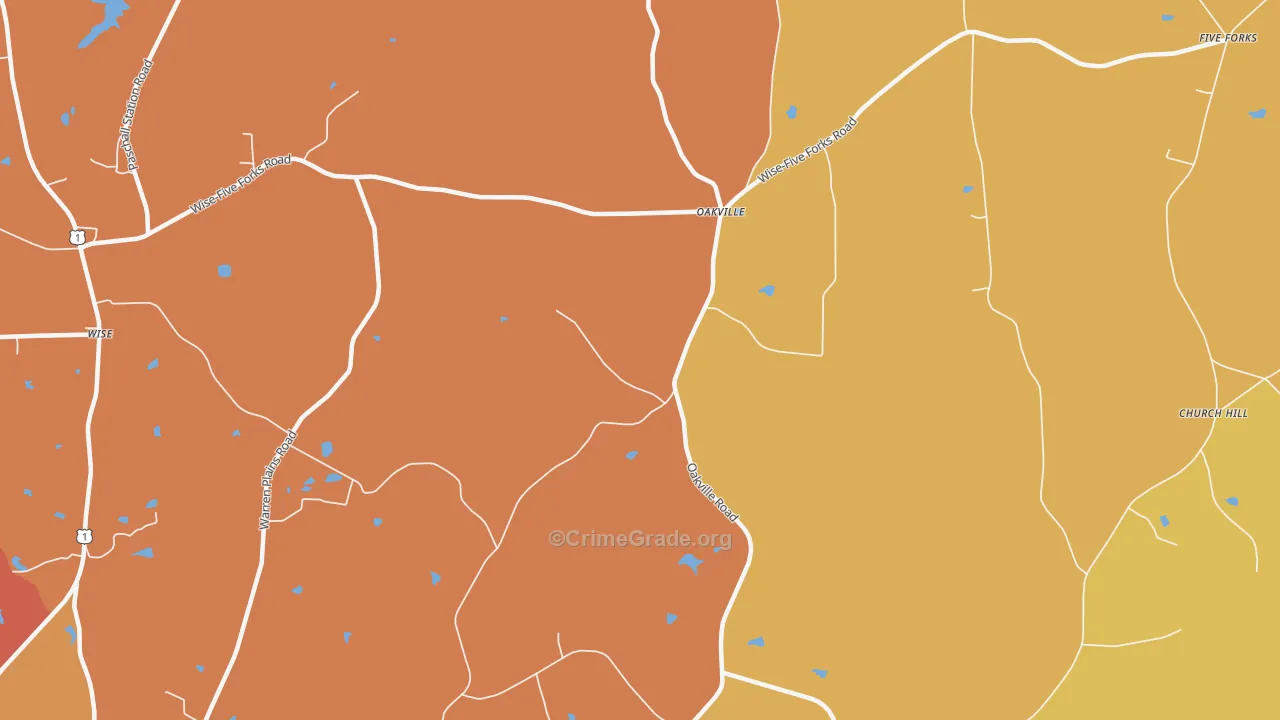 Oakville, NC Map of Vehicle Theft Rates