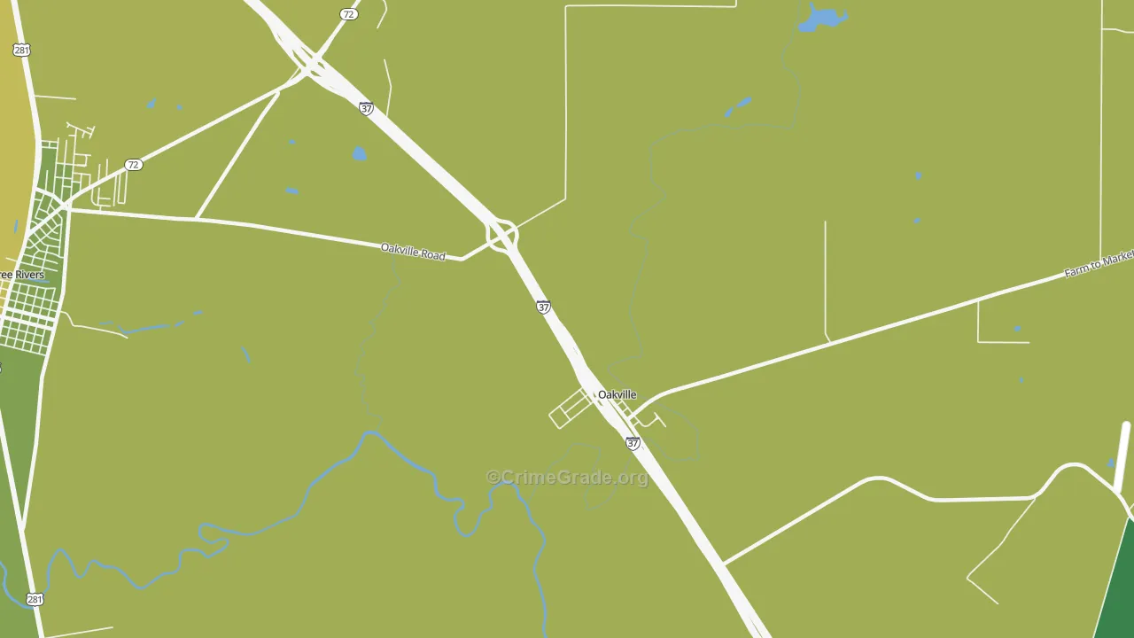 Oakville, TX Map of Vehicle Theft Rates