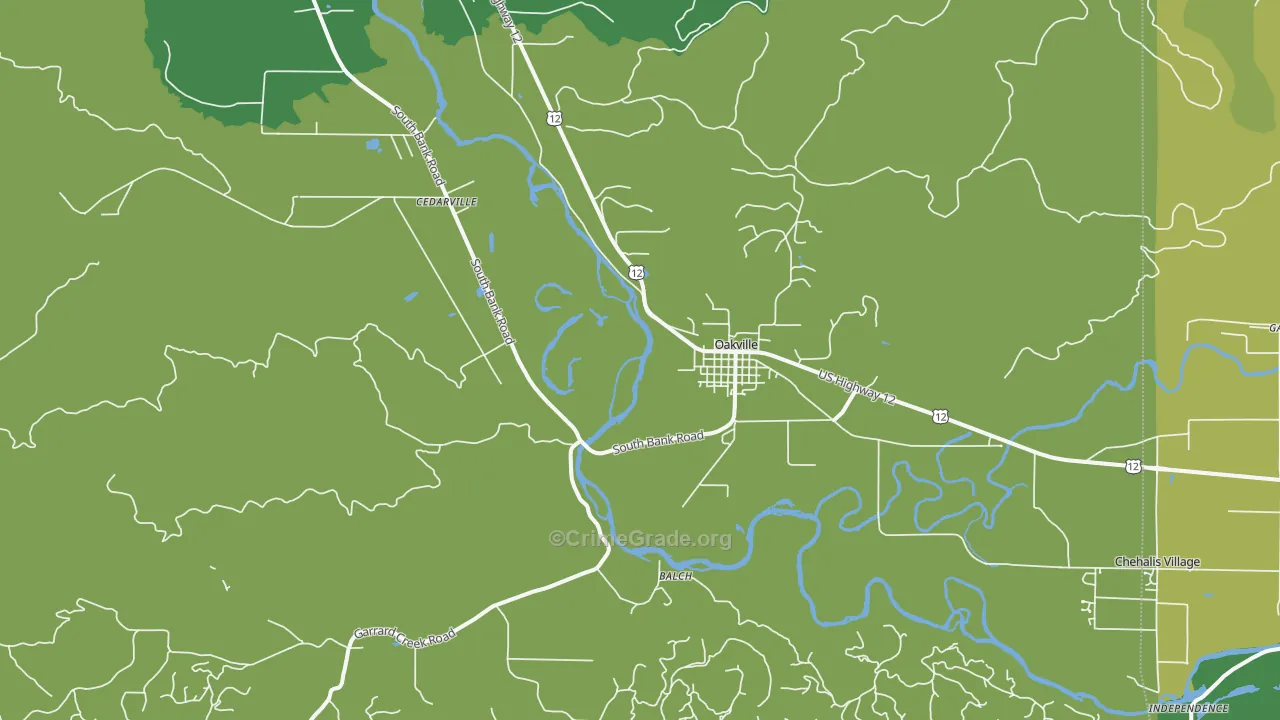 Oakville, WA Map of Vehicle Theft Rates