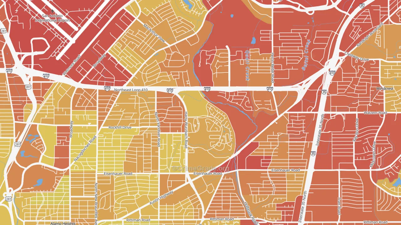 Oakwell Farms, San Antonio, TX Map of Vehicle Theft Rates