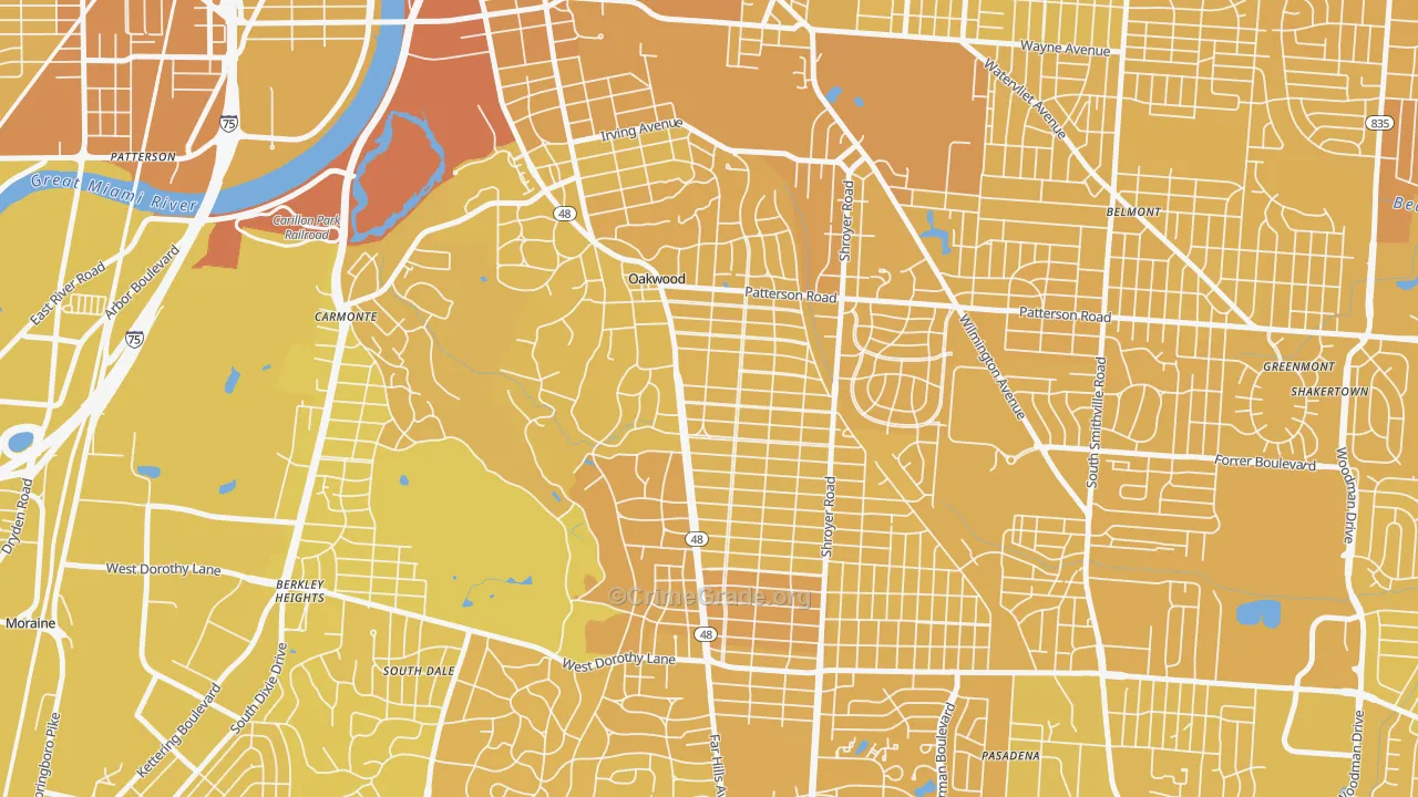 oakwood, Dayton, OH Map of Vehicle Theft Rates