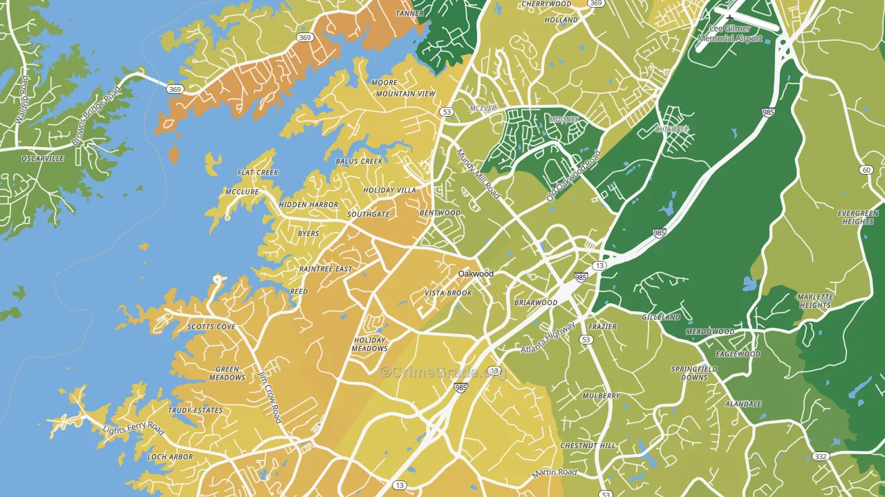 Oakwood, GA Map of Vehicle Theft Rates
