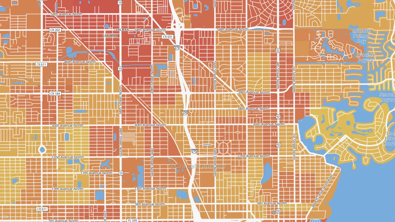 Oakwood Gardens, St. Petersburg, FL Map of Vehicle Theft Rates