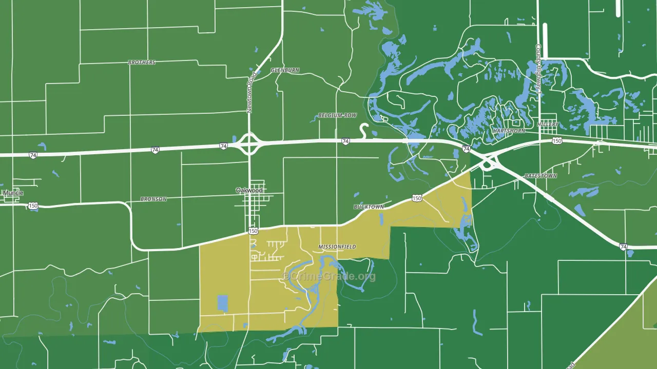 Oakwood, IL Map of Vehicle Theft Rates
