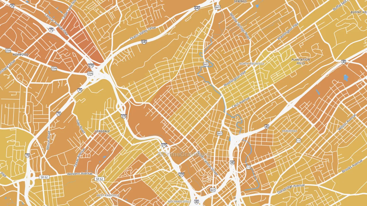 Oakwood, Knoxville, TN Map of Vehicle Theft Rates
