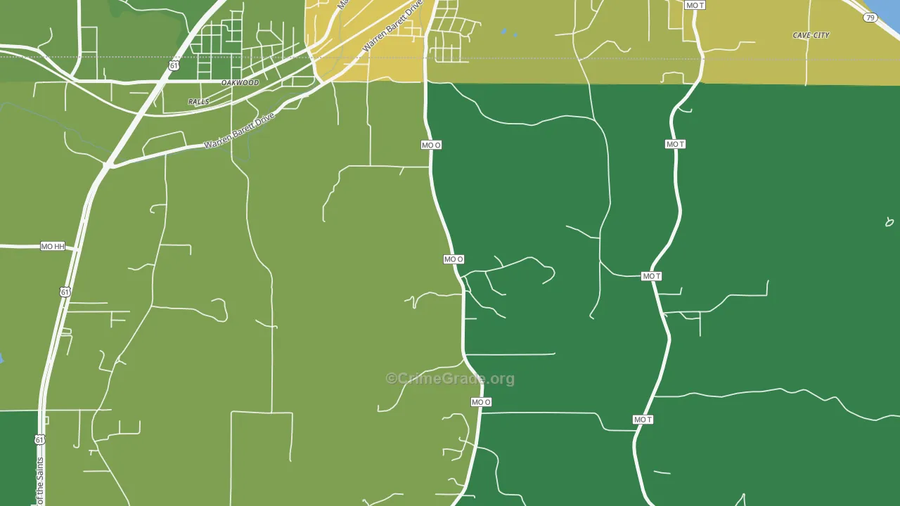 Oakwood, MO Map of Vehicle Theft Rates