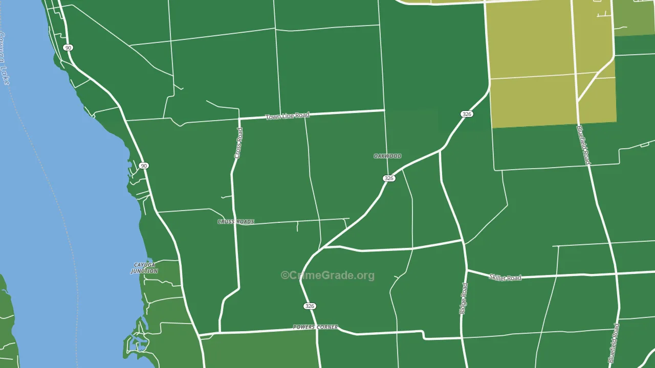 Oakwood, NY Map of Vehicle Theft Rates