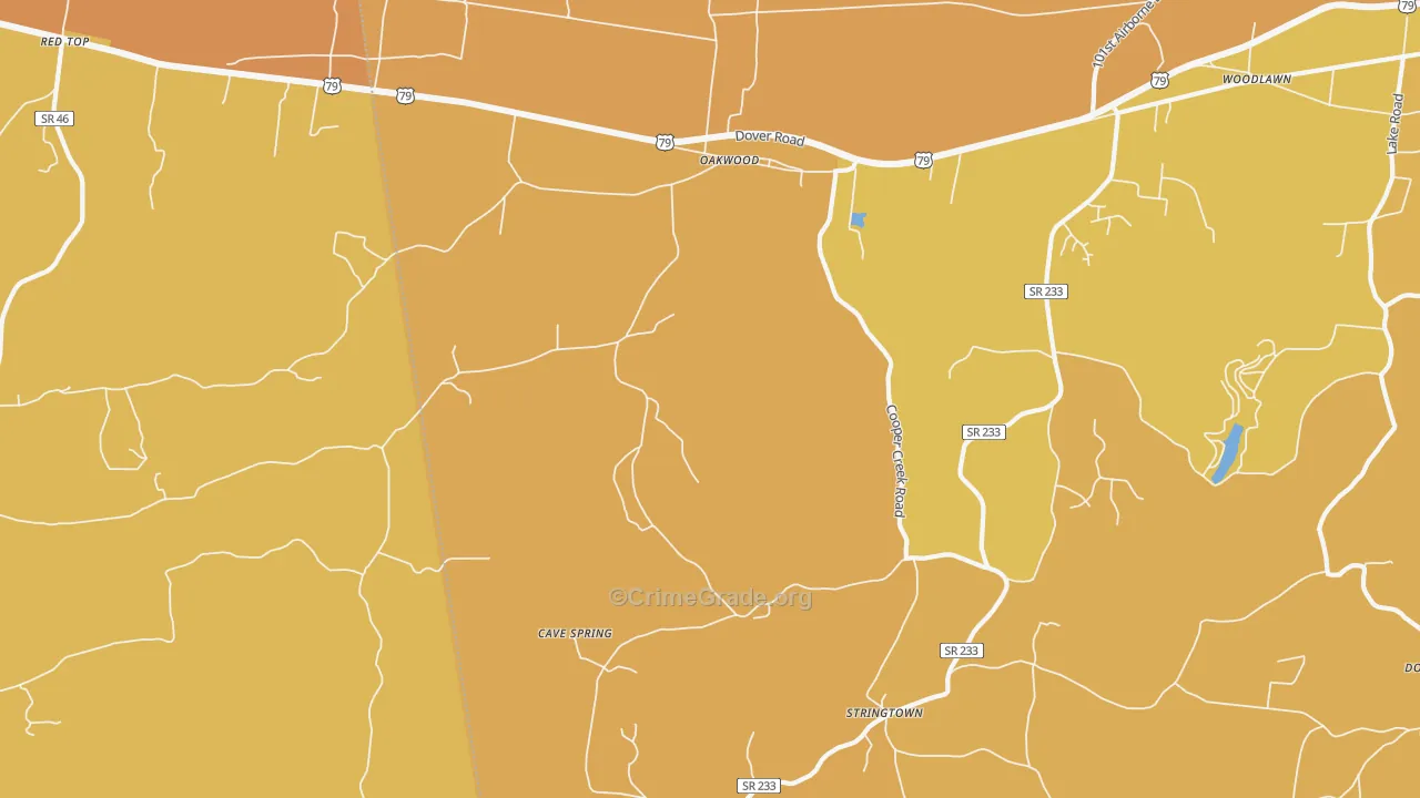 Oakwood, TN Map of Vehicle Theft Rates
