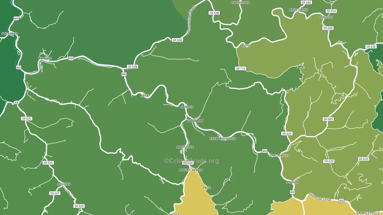 Oakwood, VA Map of Vehicle Theft Rates