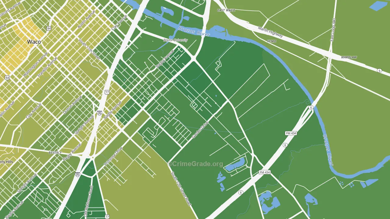 Oakwood, Waco, TX Map of Vehicle Theft Rates