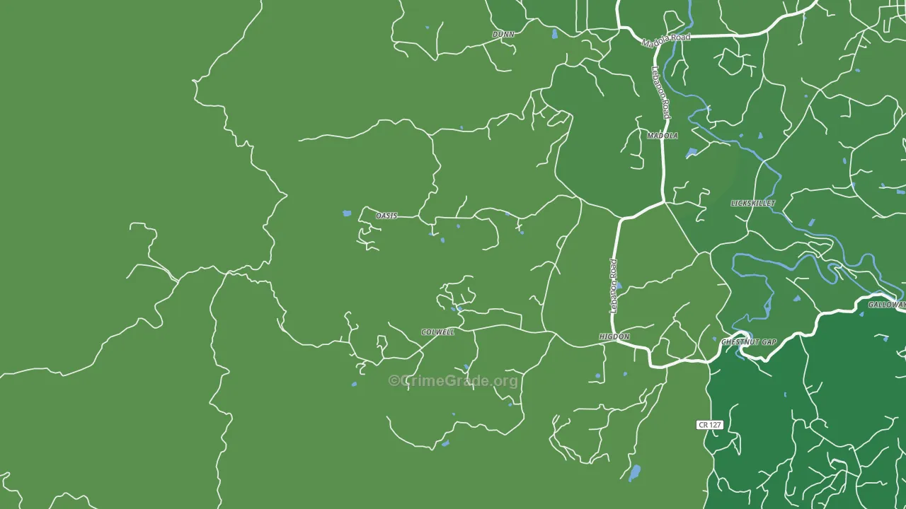 Oasis, GA Map of Vehicle Theft Rates