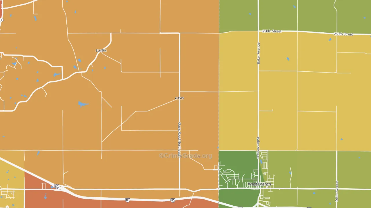 Oasis, IA Map of Vehicle Theft Rates